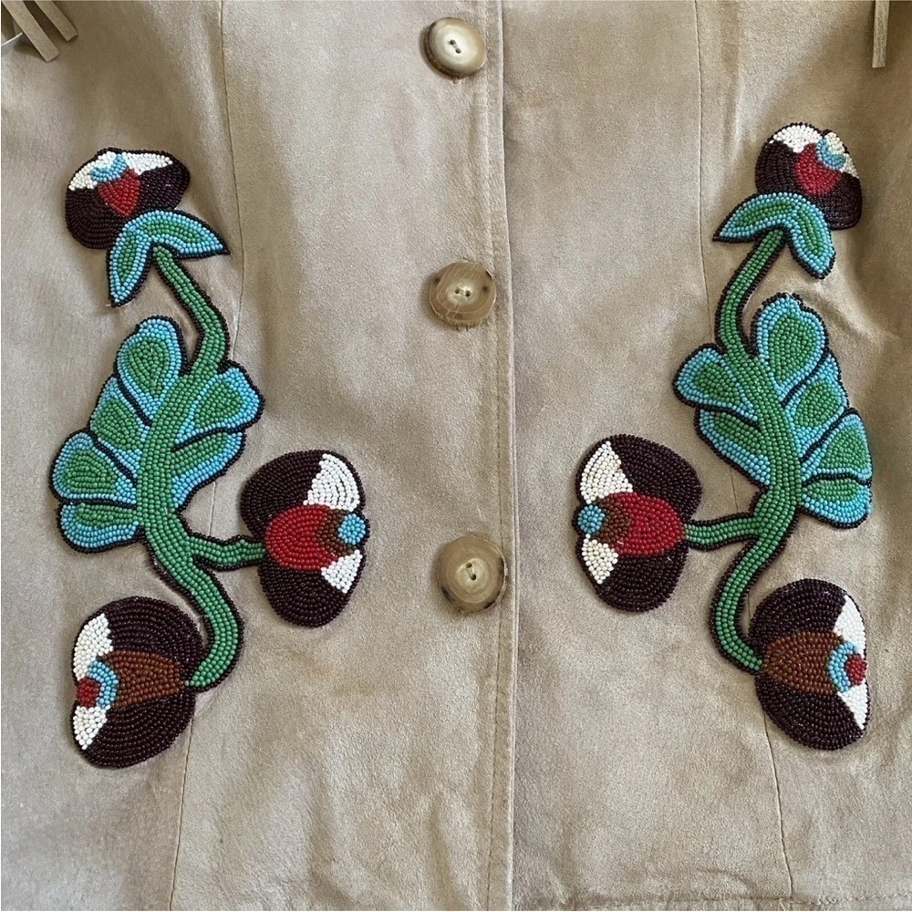 Double D Ranch vintage Beaded Fringe Suede Leather “Telling Stories” Jacket - Picture 9 of 16
